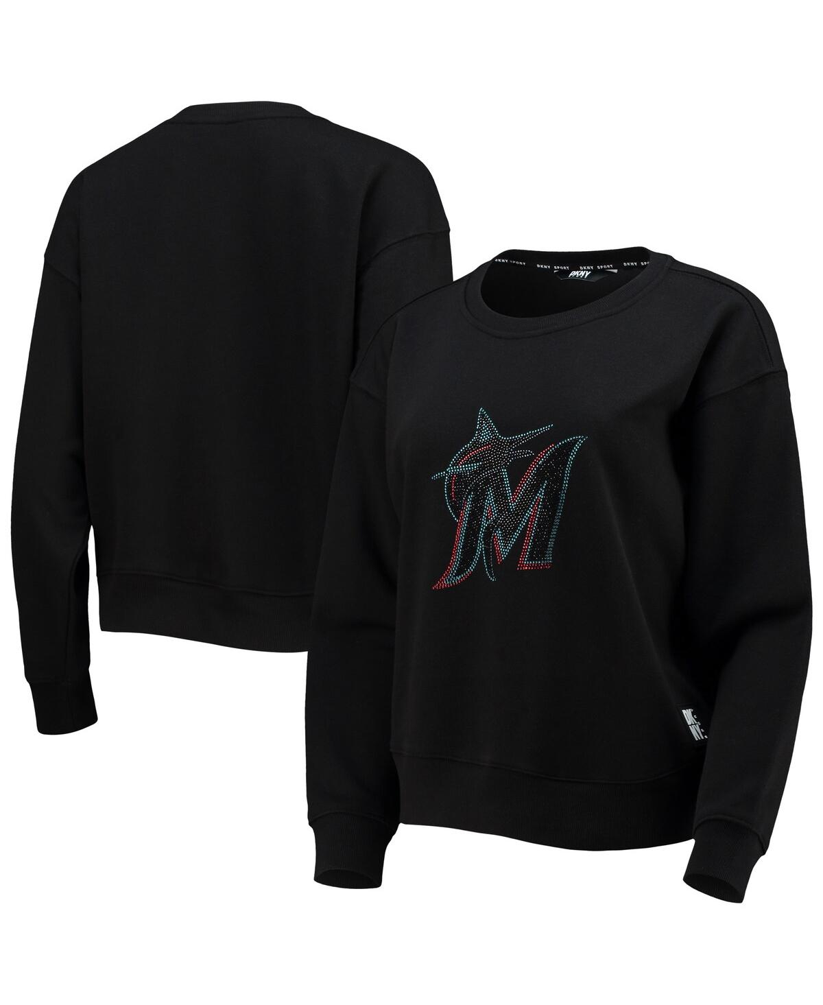 Shop Dkny Women's  Sport Black Miami Marlins Carrie Pullover Sweatshirt