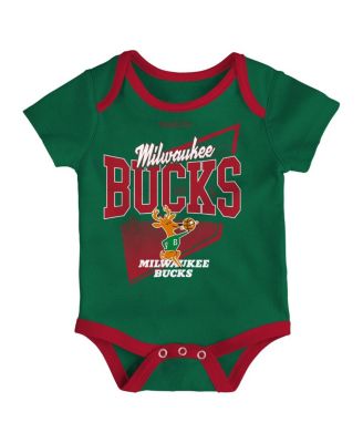 Infant Boys and Girls Hunter Green, Red Milwaukee Bucks Hardwood Classics Bodysuits and Cuffed Knit Hat Set