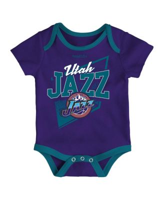 Infant Boys and Girls Purple, Teal Utah Jazz Hardwood Classics Bodysuits and Cuffed Knit Hat Set