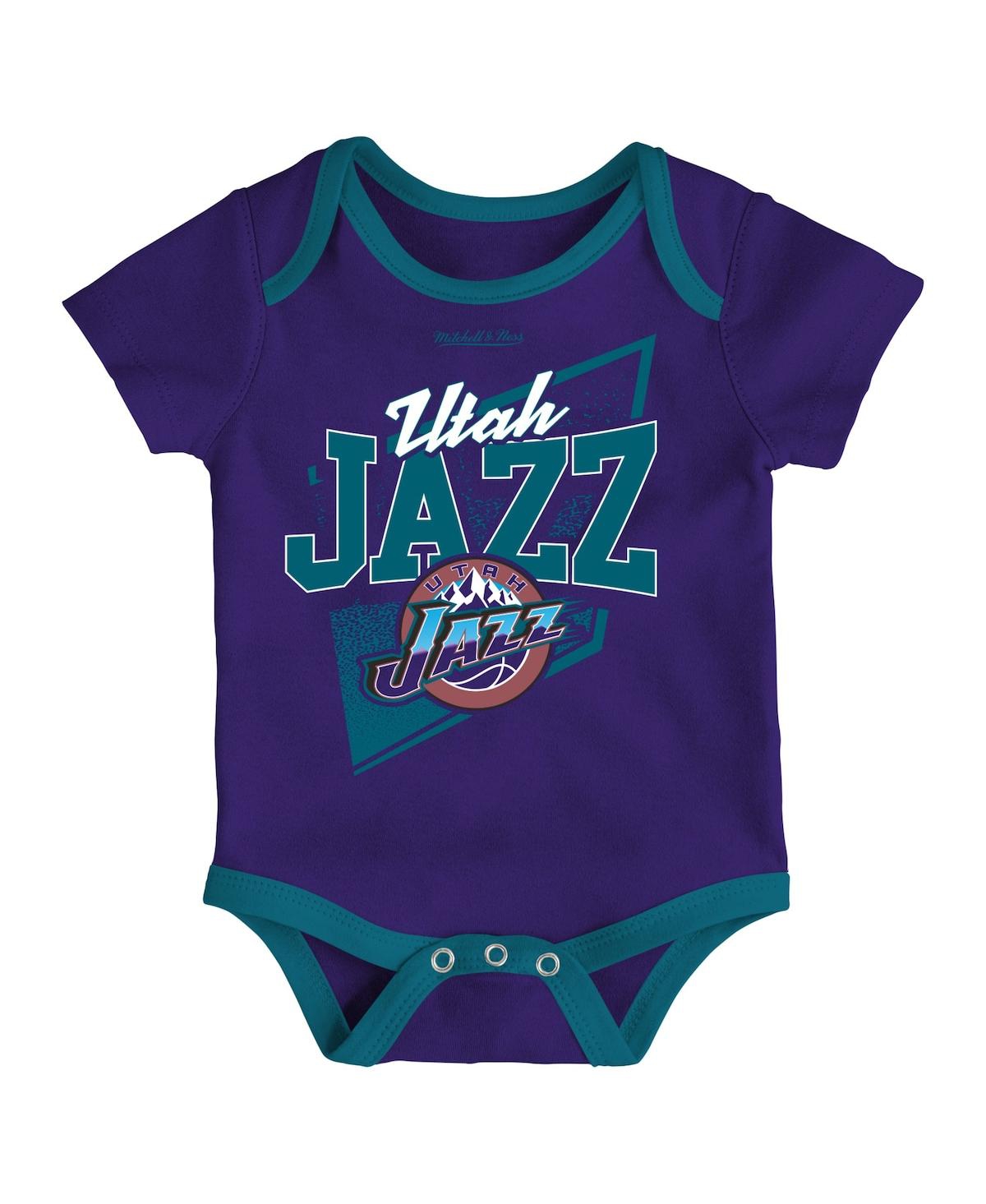Mitchell & Ness Infant Boys And Girls  Purple, Teal Utah Jazz Hardwood Classics Bodysuits And Cuffed In Purple,teal