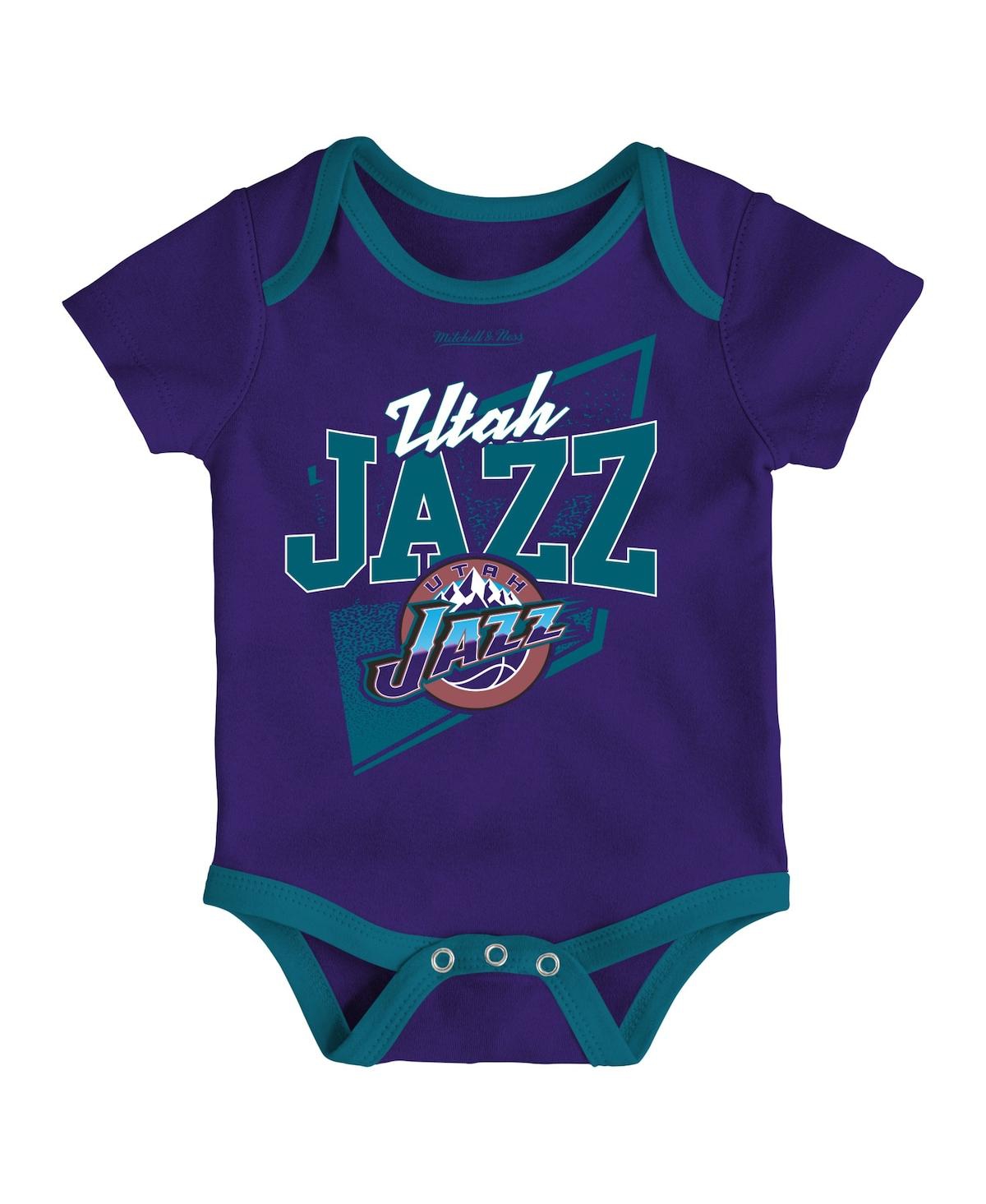 Shop Mitchell & Ness Infant Boys And Girls  Purple, Teal Utah Jazz Hardwood Classics Bodysuits And Cuffed  In Purple,teal