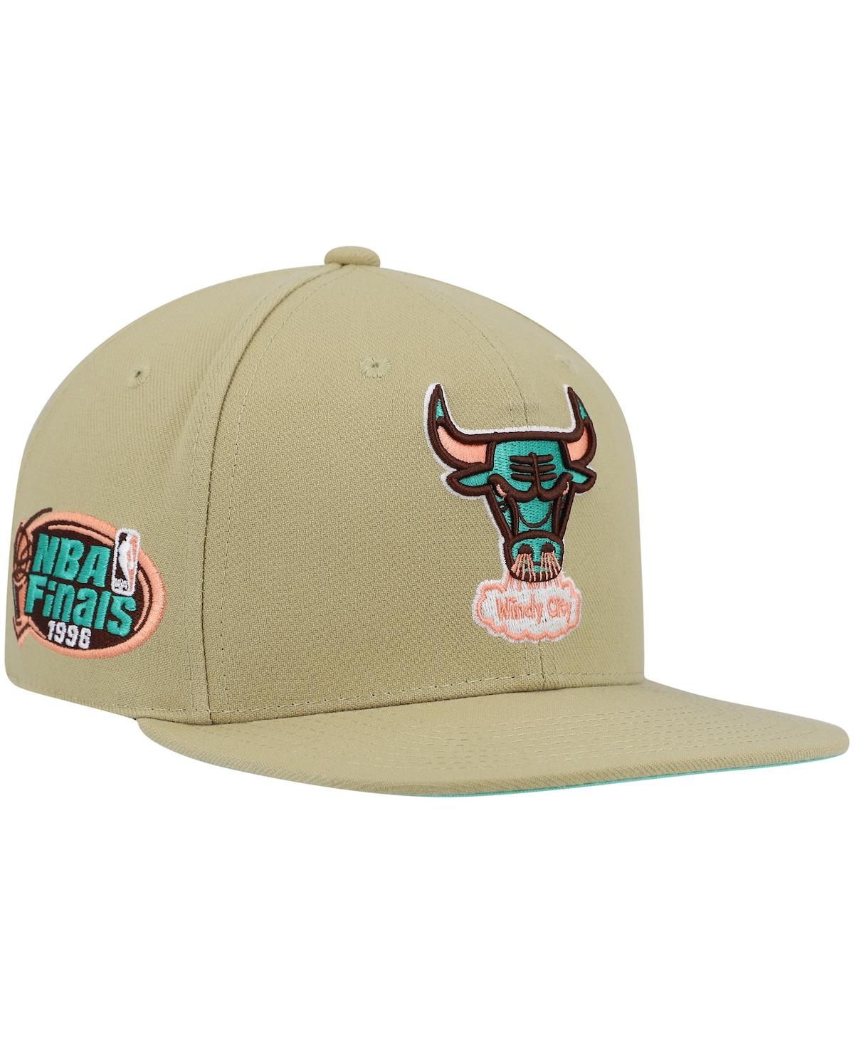 Shop Mitchell & Ness Men's  Khaki Chicago Bulls 1996 Nba Finals Hardwood Classics Malibu Sunrise Fitted Ha