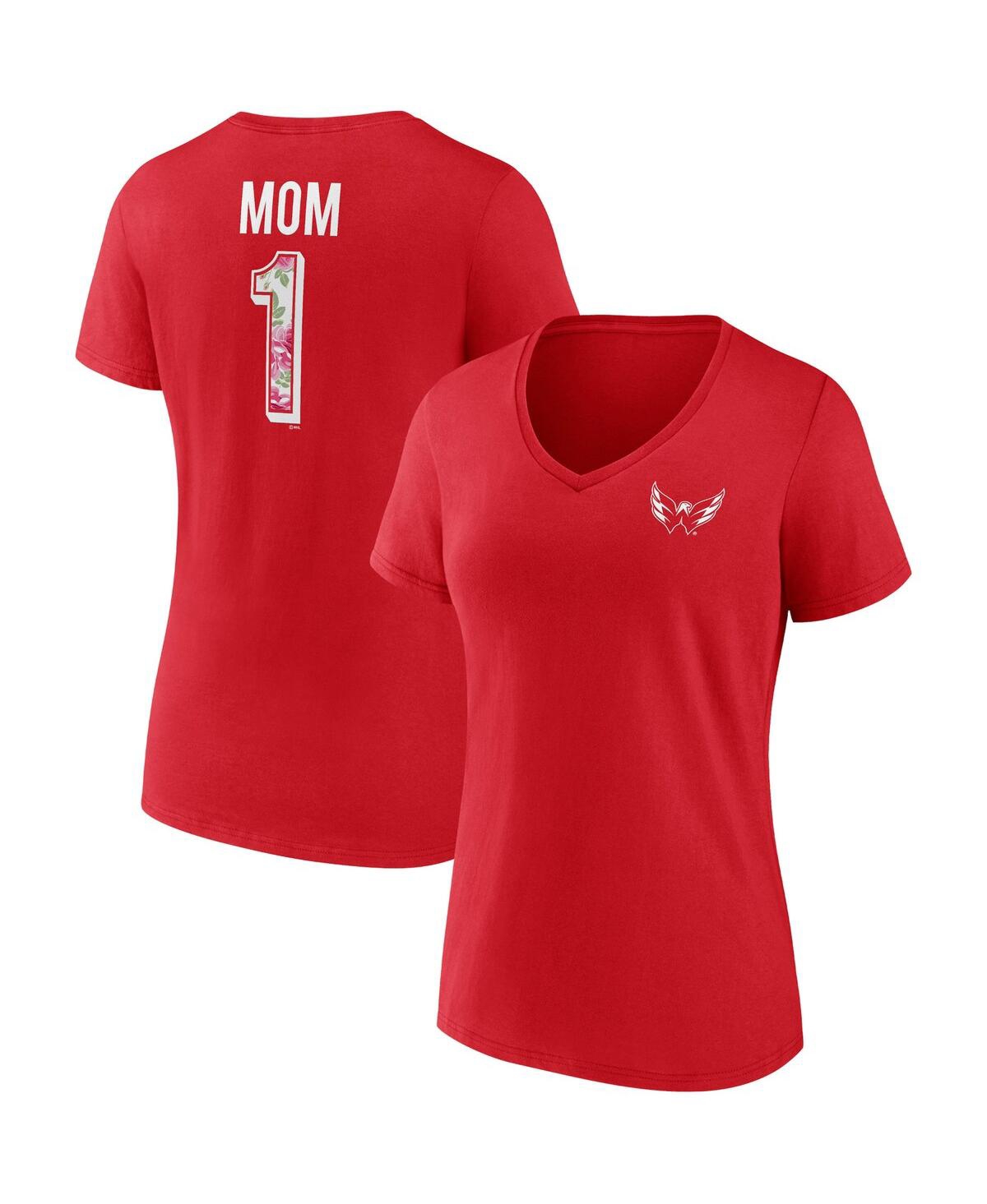 Shop Fanatics Women's  Red Washington Capitals Team Mother's Day V-neck T-shirt