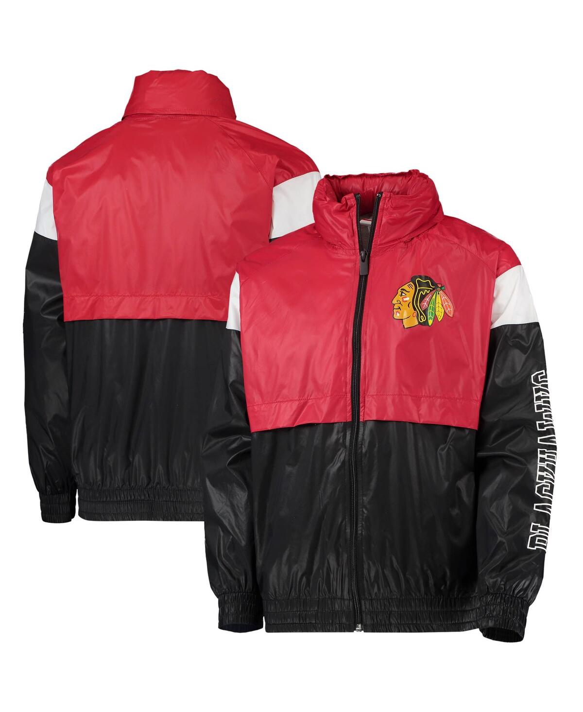 Outerstuff Kids' Big Boys Red, Black Chicago Blackhawks Goal Line Full-zip Hoodie Windbreaker Jacket In Red,black