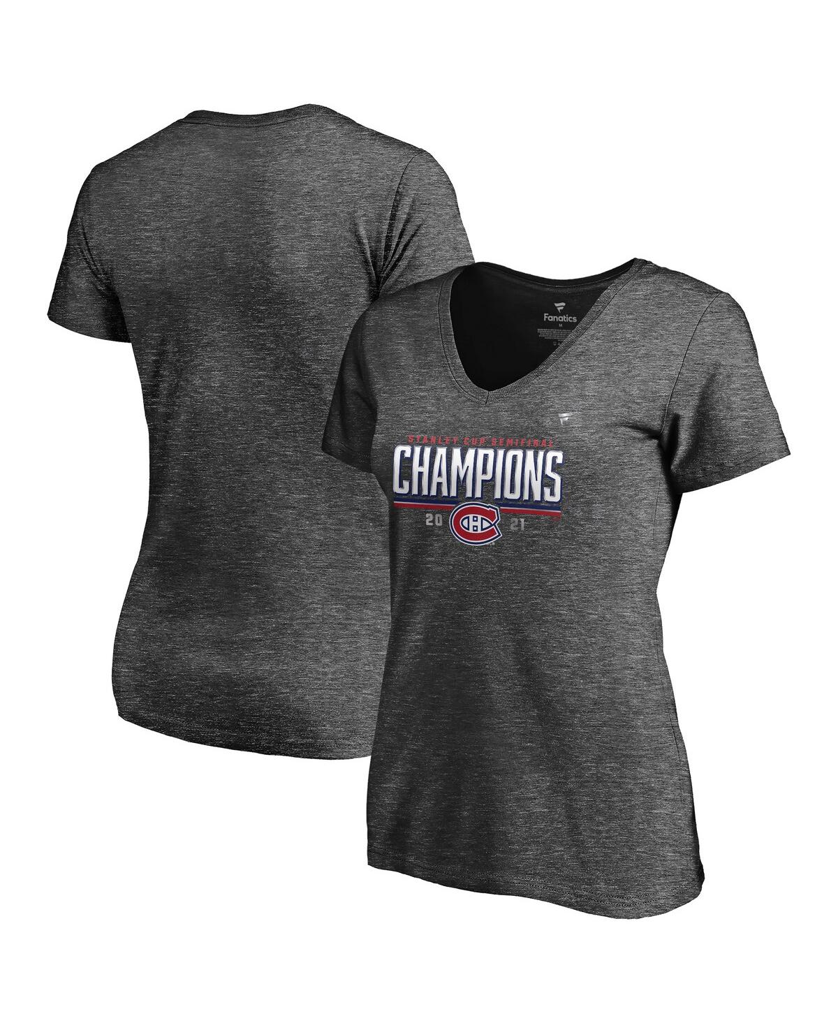 Women's Fanatics Heathered Charcoal Montreal Canadiens 2021 Stanley Cup Semifinal Champions Plus Size Locker Room V-Neck T-shirt - Heathered Charcoal