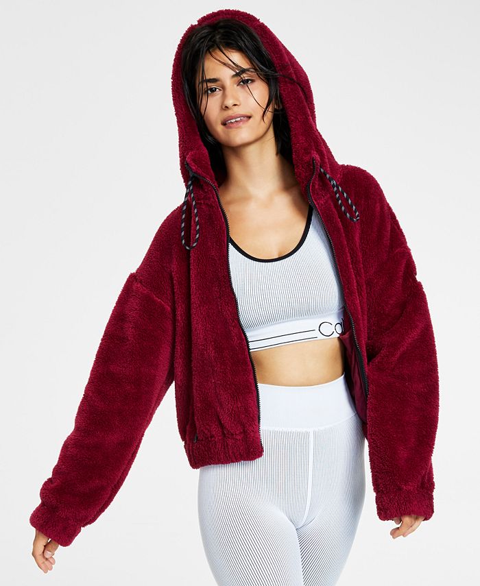 Calvin Klein Hooded Sherpa Jacket & Reviews - Activewear - Women - Macy's