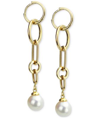 Macy's - Cultured Freshwater Pearl (8-9mm) Chain Link Drop Earrings in 14k Gold