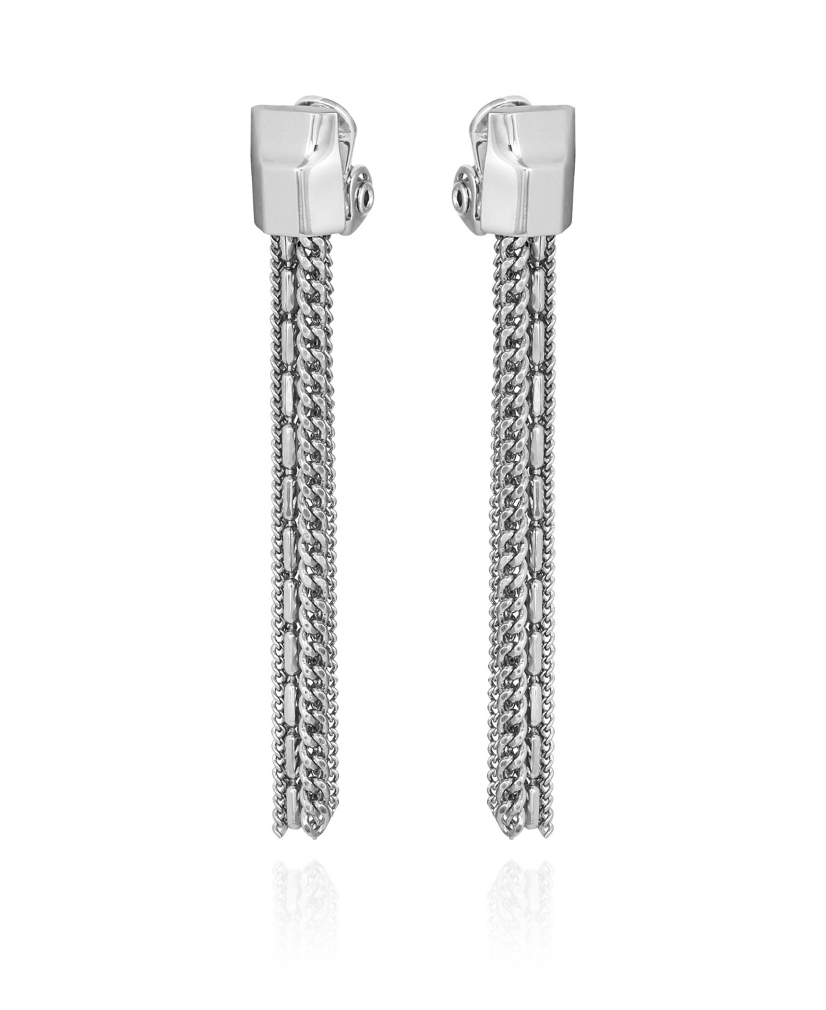 Shop Vince Camuto Silver-tone Mixed Chain Tassel Clip-on Drop Earrings