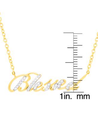 Diamond Script "Blessed" 18" Pendant Necklace (1/6 ct. t.w.) in 14k Gold-Plated Sterling Silver