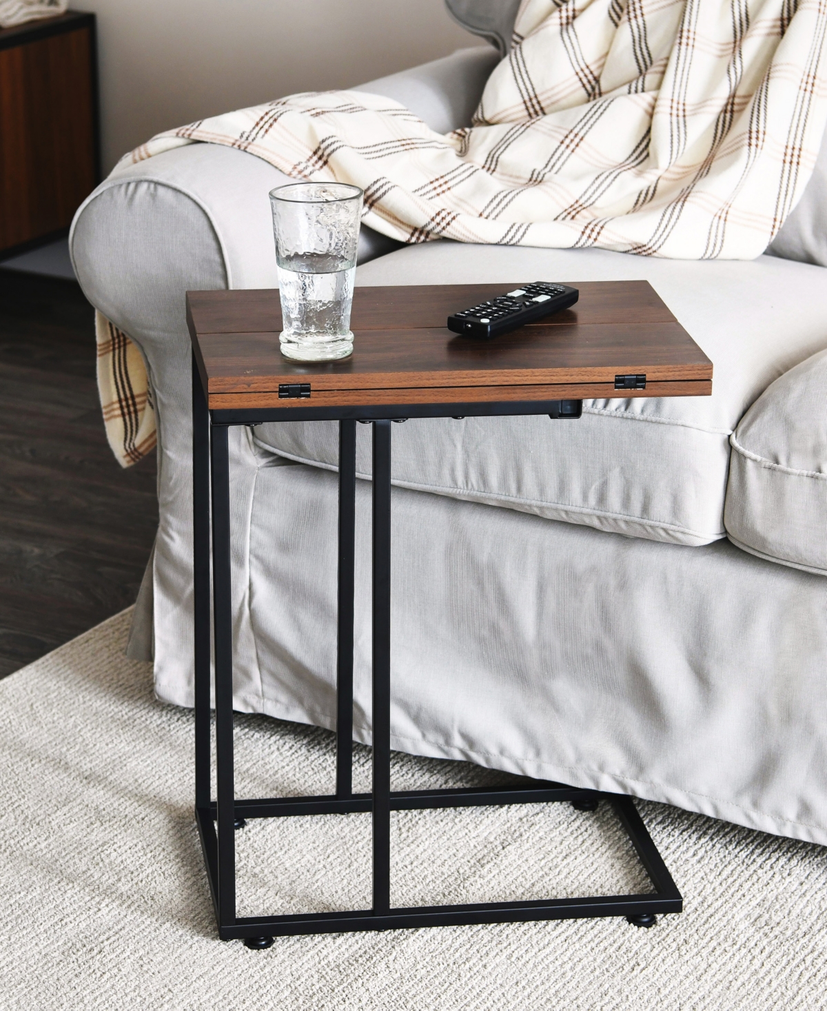 Household Essentials C Table With Fold Out Sides In Walnut