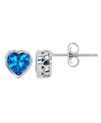 Heart Bezel Stud Earrings in Sterling Silver with Tanzanite
