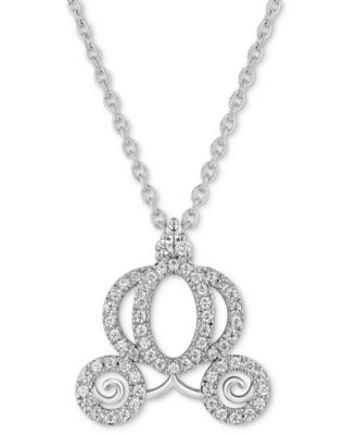 Enchanted Disney Fine Jewelry - Diamond Cinderella Carriage Pendant Necklace (1/4 ct. t.w.) in 14k White Gold, 17" + 2" Extender