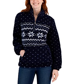 Petite Printed Sherpa Quarter-Zip Pullover, Created for Macy's 