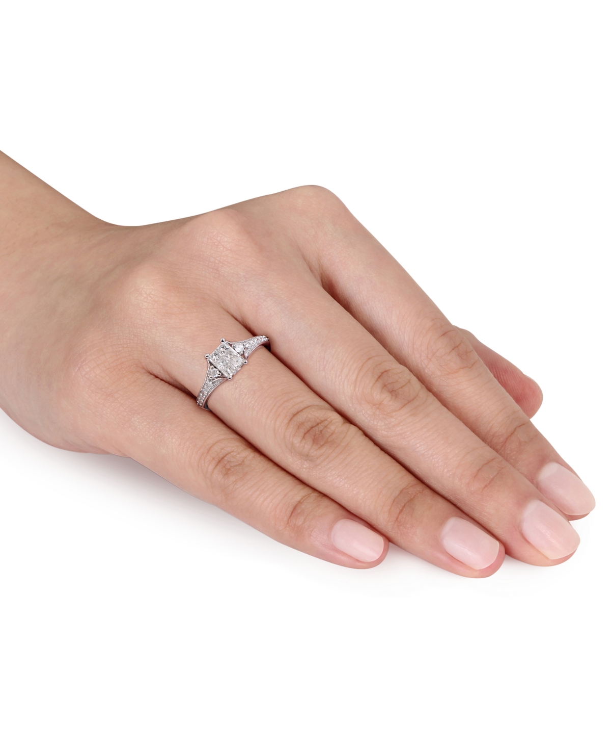 Diamond Emerald Cluster Engagement Ring (1/2 ct. t.w.) in 14k- White Gold