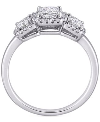 Diamond Princess Halo Three Stone Engagement Ring (1 ct. t.w.) in 14k White Gold