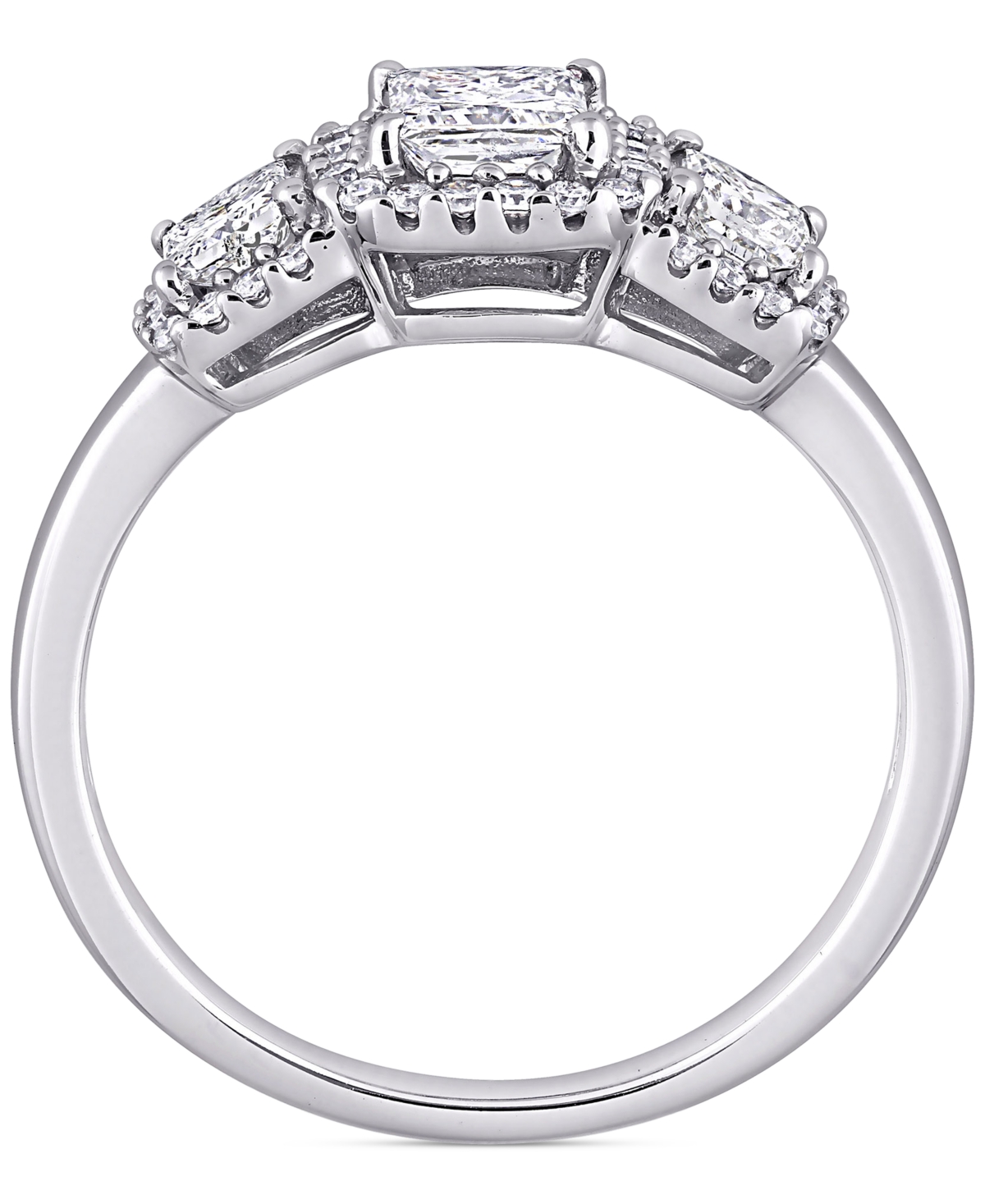Diamond Princess Halo Three Stone Engagement Ring (1 ct. t.w.) in 14k- White Gold