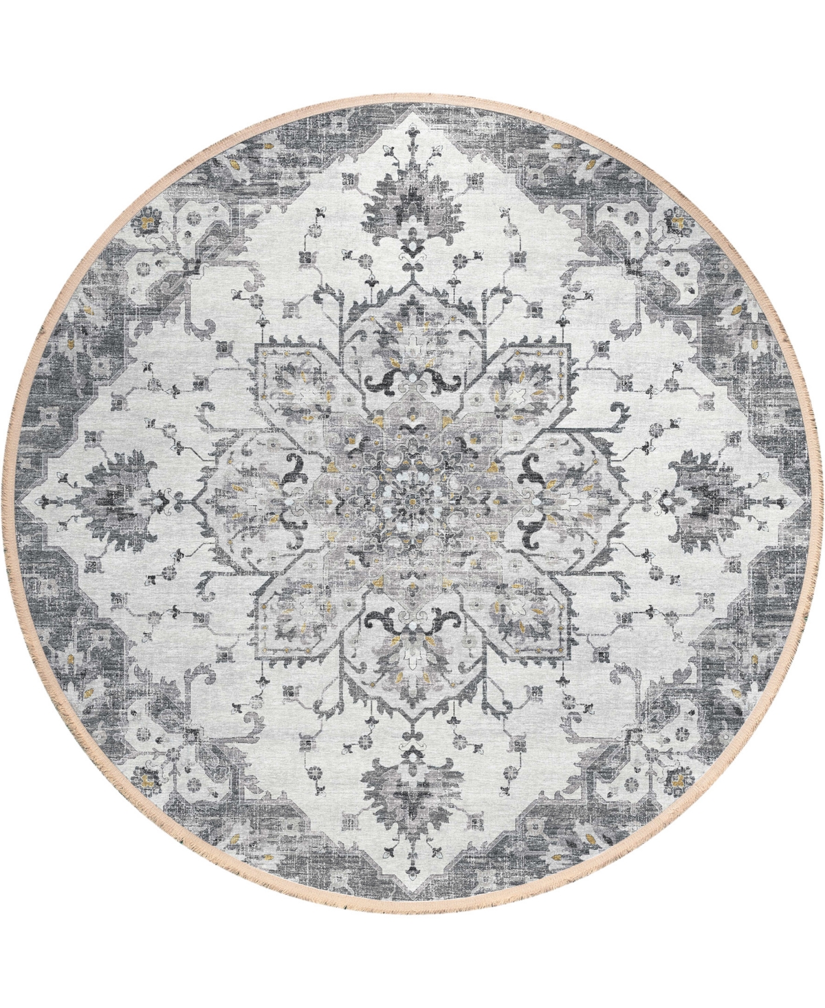 D Style Ionic IOC3 8' x 8' Round Area Rug - Ivory