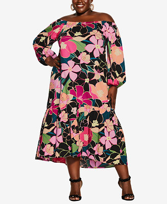 City Chic Trendy Plus Size Flower Pop Dress - Macy's