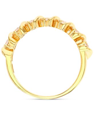 Cubic Zirconia Seven Stone S-Curve Ring in 14k Gold-Plated Sterling Silver