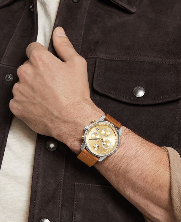 Movado men's swiss bold cognac leather deals strap watch 44mm