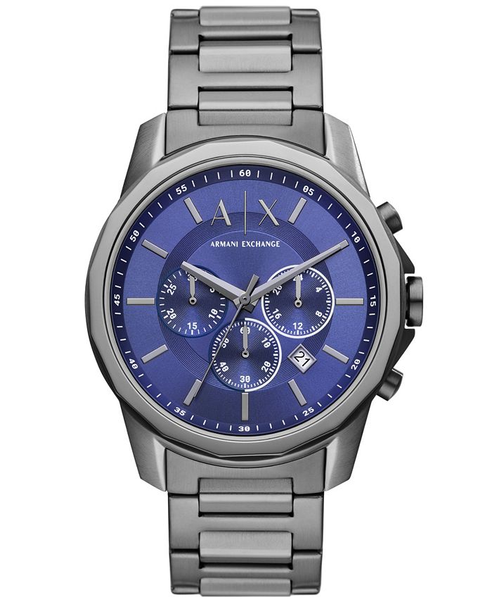 Stainless Armani Macy\'s Steel 44mm Watch, Chronograph A|X Gunmetal Bracelet - Exchange Men\'s