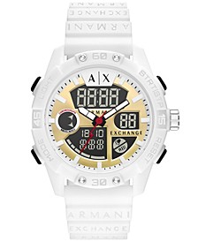 Men's Analog-Digital White Silicone Strap Watch, 46mm