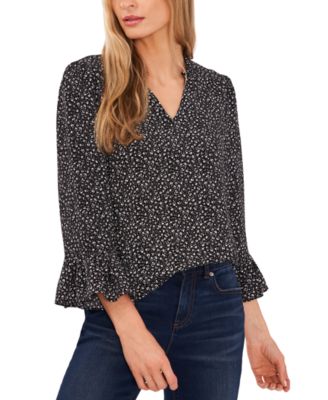 CeCe - Women's Ruffled V-Neck Elbow-Sleeve Blouse