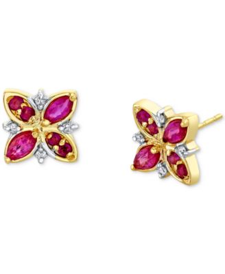 Macy's - Ruby (5/8 ct. t.w.) & Diamond (1/20 ct. t.w.) Cluster Stud Earrings in 14k Gold