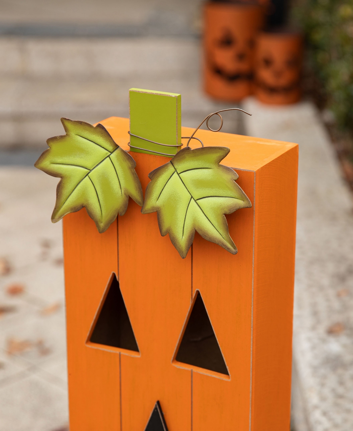 Glitzhome Lighted Halloween Wooden Pumpkin Porch Decor,