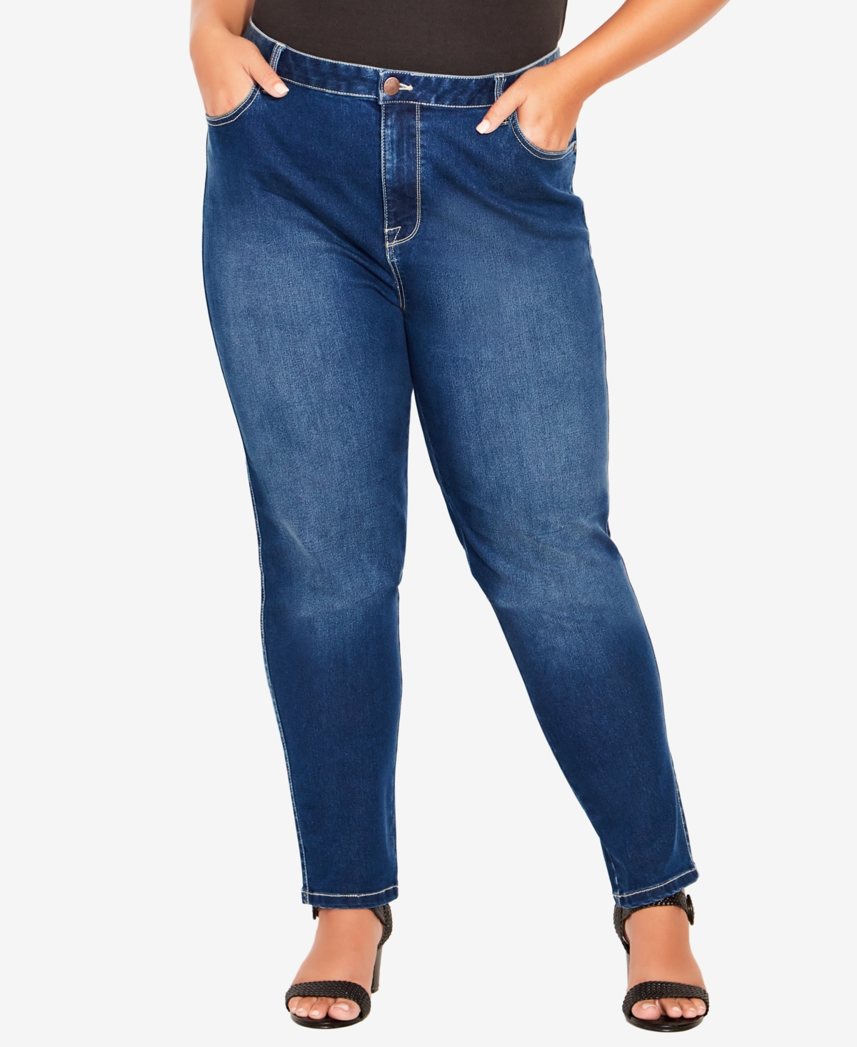 Shop Avenue Plus Size Butter Denim Skinny Tall Length Jean In Medium Wash