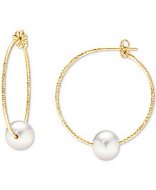 Cultured Freshwater Pearl (10mm) Textured Medium Hoop Earrings in 14k Gold-Plated Sterling Silver, 1.5"