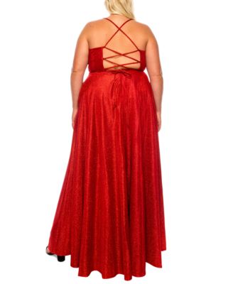 B Darlin Trendy Plus Size Sweetheart-Neck Lace-Up-Back Glitter Gown ...