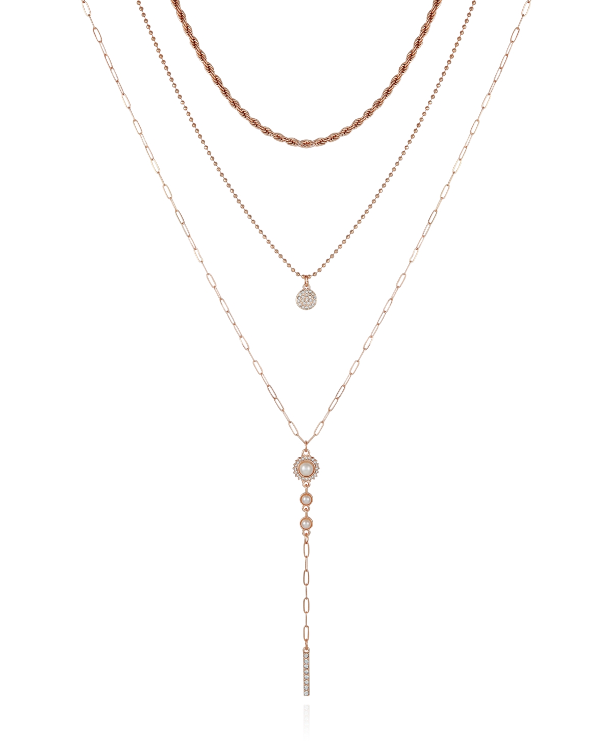 Crystal and Imitation Pearl Layering Necklace Set, 3 Piece - Gold-Tone