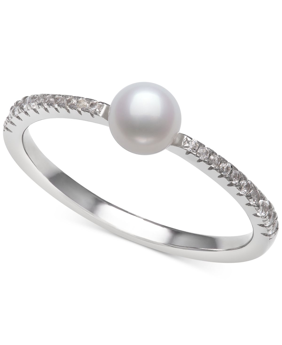 Belle de Mer Cultured Freshwater Button Pearl (4mm) & Lab-Created White Sapphire (1/4 ct. t.w.) in 14k Gold-Plated Sterling Silver
