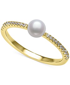 Cultured Freshwater Button Pearl (4mm) & Lab-Created White Sapphire (1/4 ct. t.w.) in 14k Gold-Plated Sterling Silver