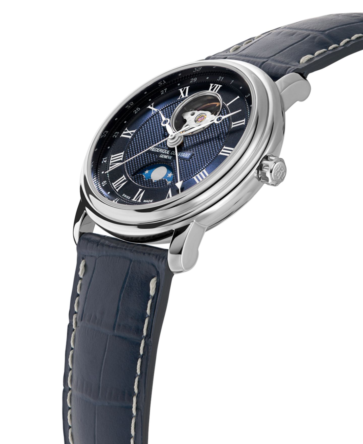 Мужские часы Frederique Constant Swiss Automatic Classics Navy Leather Strap Watch 40mm — фото 4