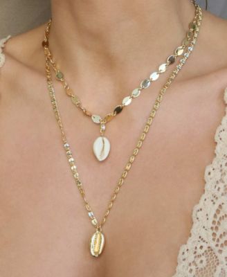 ETTIKA Double Cowrie Shell Layered Necklace Set