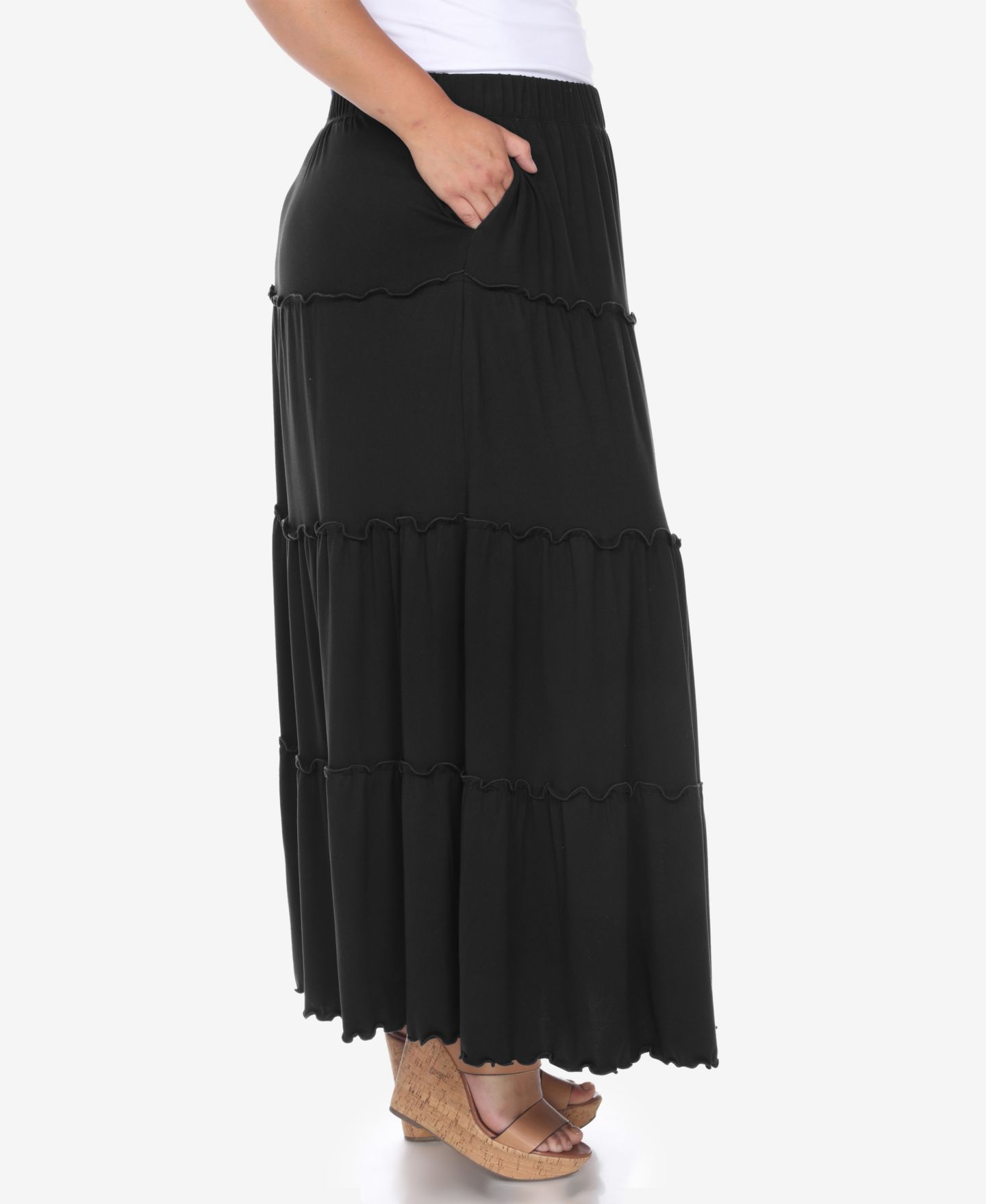 Женская юбка White Mark Plus Size Tiered Maxi, цвет: Чёрный — фото 3