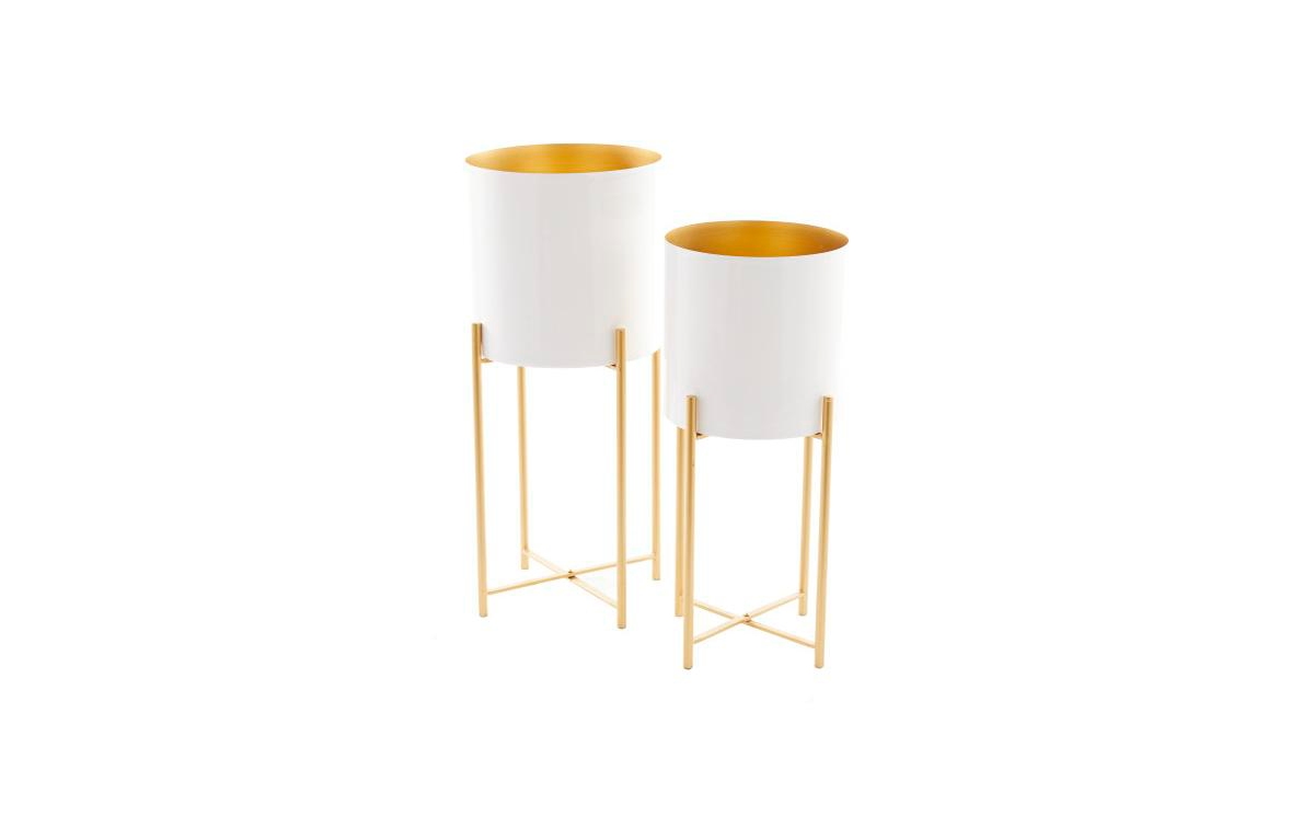 by Cosmopolitan Contemporary Planters with Stand, Set of 2 - White