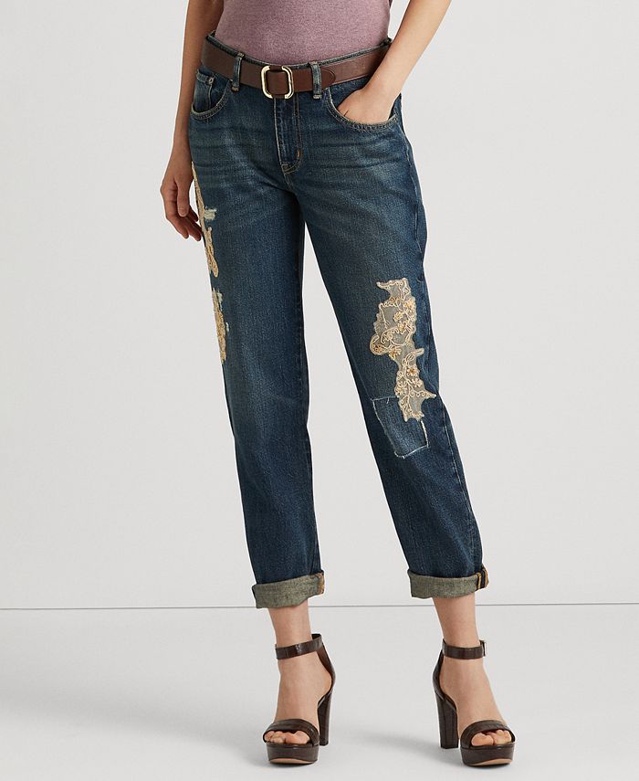 Lauren Ralph Lauren Lace Patchwork Relaxed Tapered Jeans - Macy's