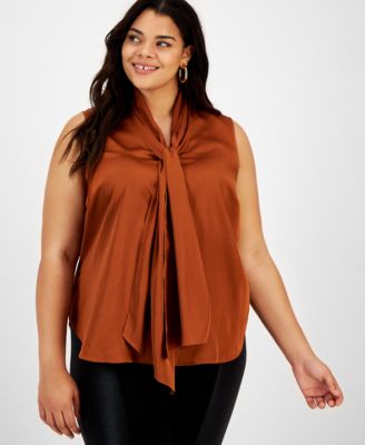 Bar III - Plus Size Sleeveless Bow-Tie Blouse