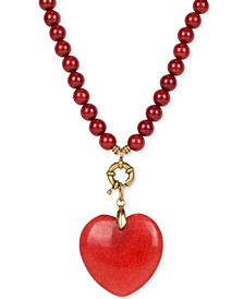 Gold-Tone Red Bead Heart Pendant Necklace, 20" + 2" extender