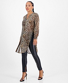 Women's Printed Button-Down Chiffon Tunic Blouse, Created for Macy's