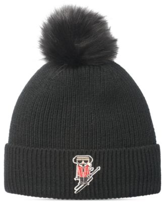 Karl Lagerfeld Women's Apres Ski Faux Fur Pom Beanie Hat Macy's