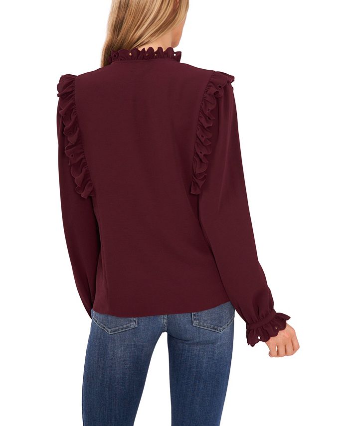 CeCe Women's Long Sleeve Ruffled Tie-Neck Blouse - Macy's