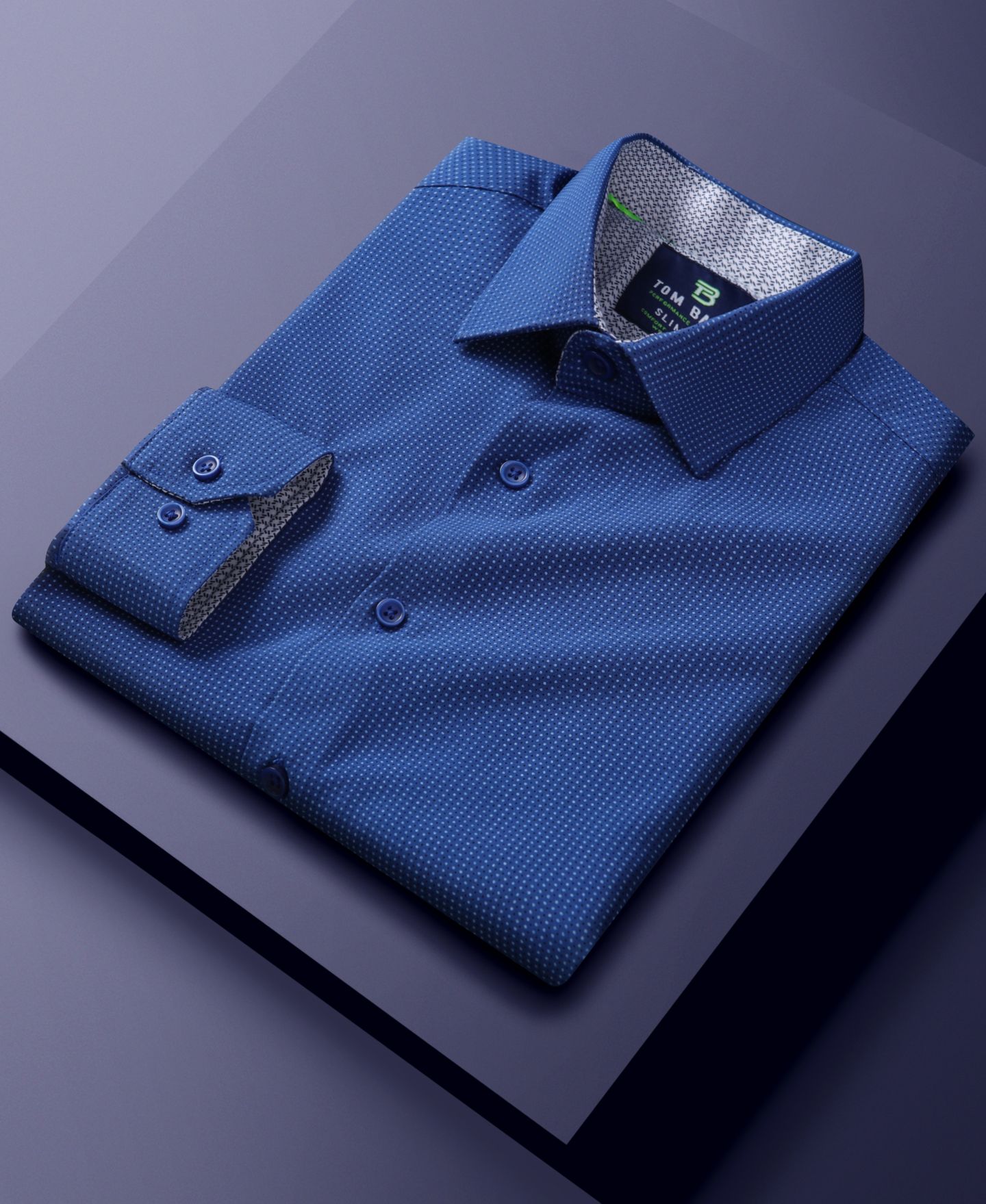 Мужская рубашка Tom Baine Slim Fit Performance Long Sleeve Geometric Dress Shirt, цвет: Тёмно-синий, вариант 1 — фото 4