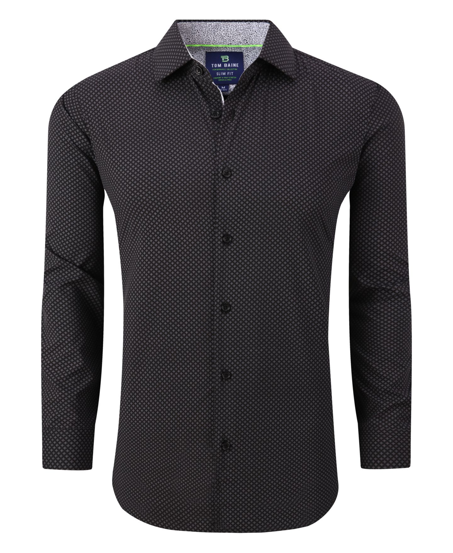 Мужская рубашка Tom Baine Slim Fit Performance Long Sleeve Geometric Dress Shirt, цвет: Чёрный — фото 2