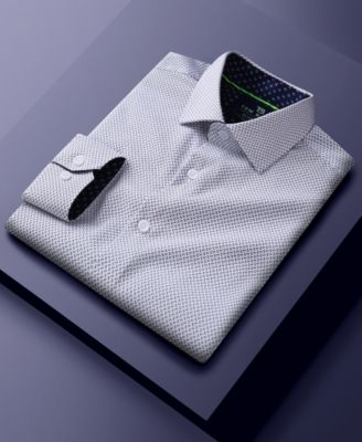 Men's Slim Fit Performance Long Sleeve Geometric Dress Shirt