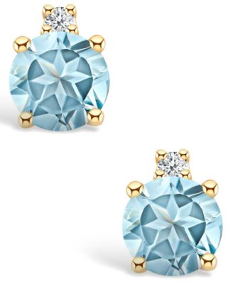 Macy's Aquamarine (1/2 Ct. T.w.) And Diamond Accent Stud Earrings In ...