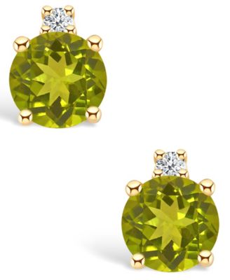 Peridot (5/8 ct. t.w.) and Diamond Accent Stud Earrings in 14K Yellow Gold